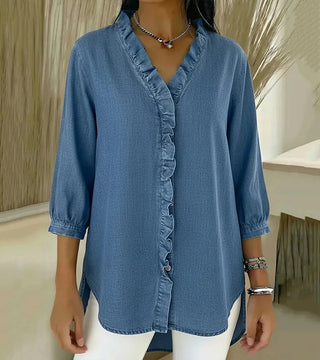 Clémence™ — Blouse fluide col V volanté