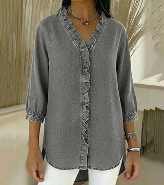 Clémence™ — Blouse fluide col V volanté
