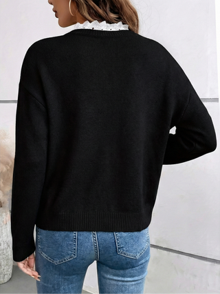 Céline | Pull Chic en Tricot avec Col en Dentelle Élégant