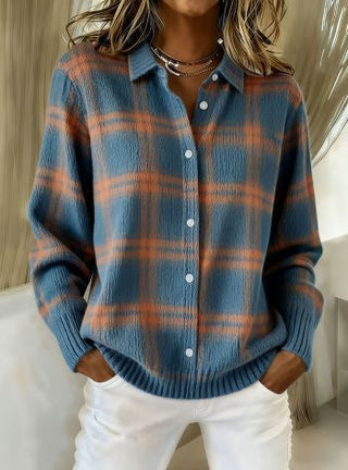 Ruby™ | Cardigan Chaud à Carreaux Bleus