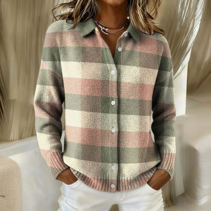 Hattie™ | Cardigan en Tricot à Carreaux Pastel