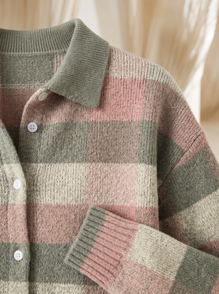 Hattie™ | Cardigan en Tricot à Carreaux Pastel