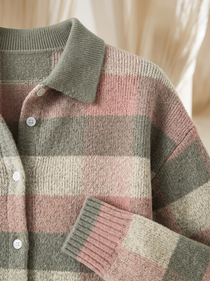 Hattie™ | Cardigan en Tricot à Carreaux Pastel