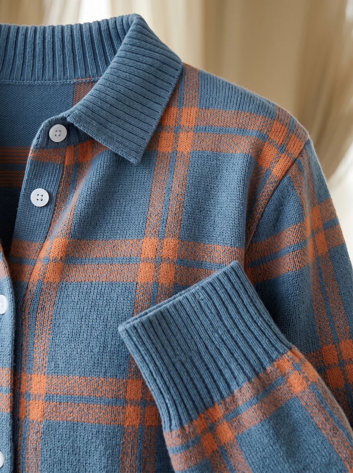 Ruby™ | Cardigan Chaud à Carreaux Bleus