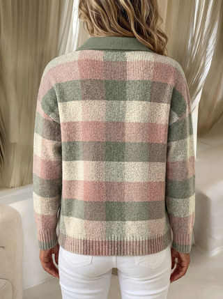 Hattie™ | Cardigan en Tricot à Carreaux Pastel