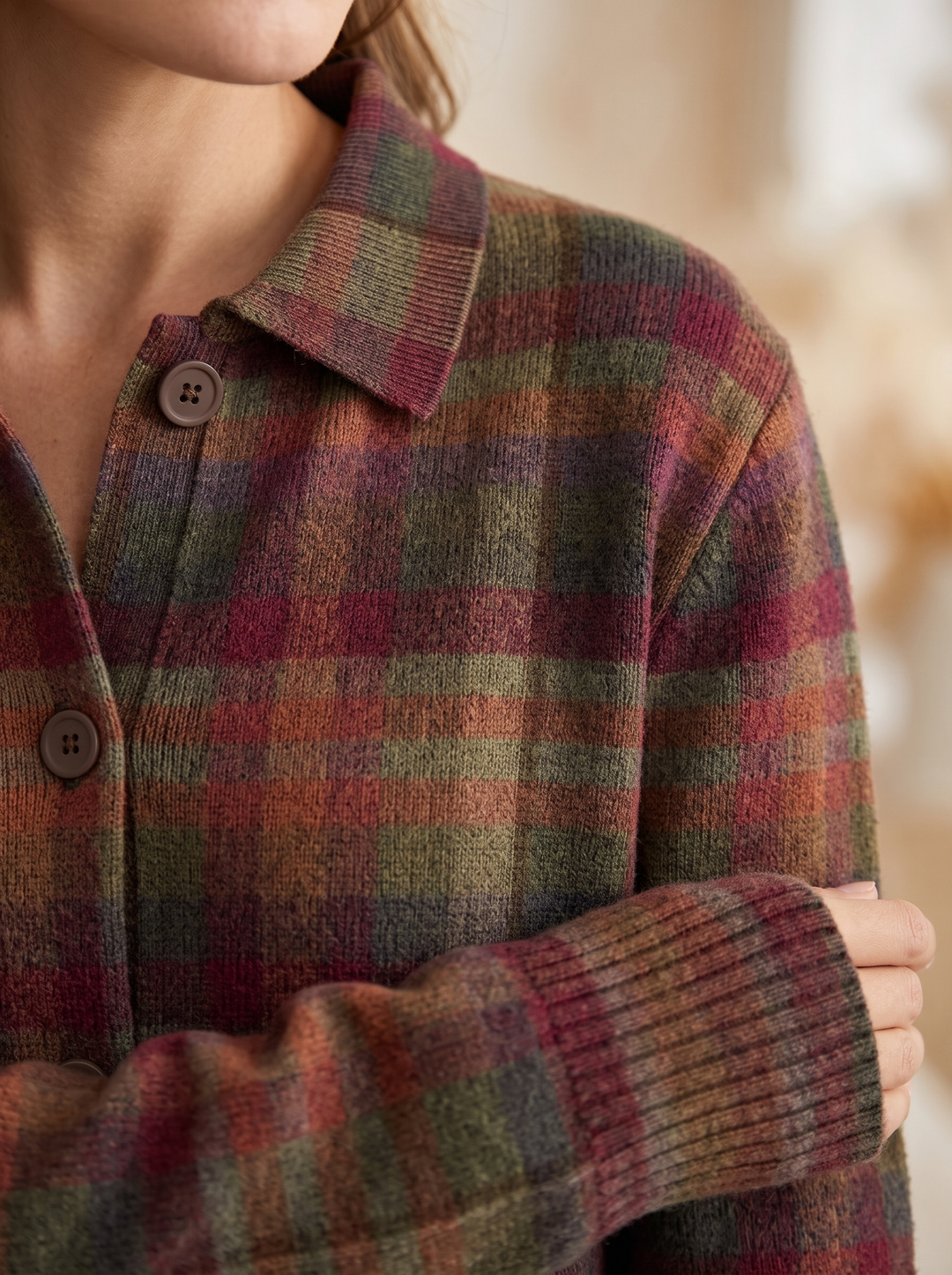 Cornelia™ – Cardigan en Maille à Carreaux Classique